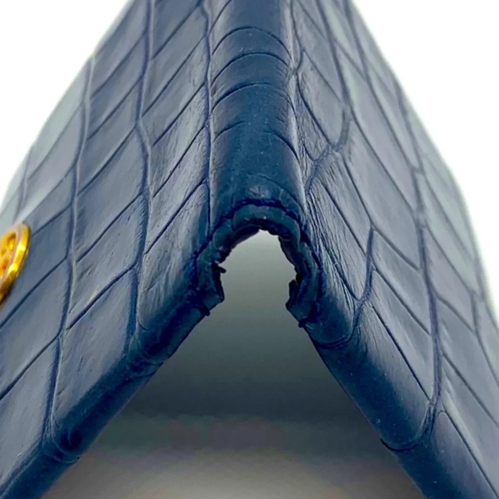 Tory Burch Parker Embossed Foldable Card Case Navy Professional Quite Luxury - Picture 3 of 9